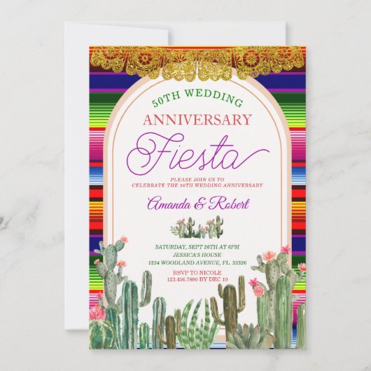 Invitation Fiesta du 50e anniversaire du Mariage de Cactus me (Devant)