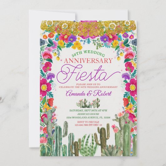 Invitation Fiesta du 60e anniversaire du Mariage du Mexique (Devant)