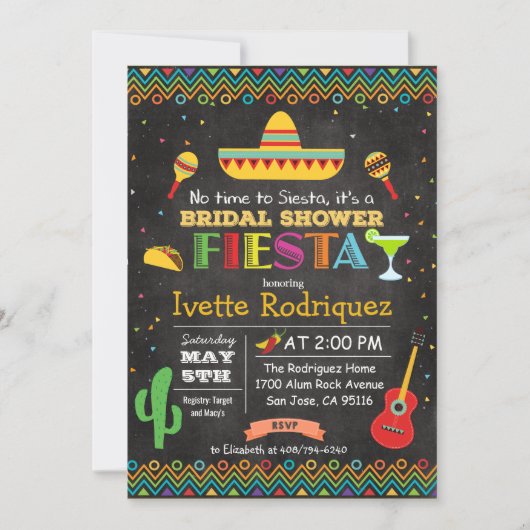 Invitation Fiesta Fête des mariées mexicaine Chalk (Devant)