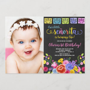 Invitation Fiesta fille anniversaire floral aquarelles photo