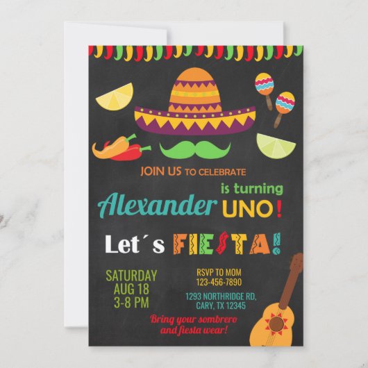 Invitation Fiesta first 1st birthday invitation, boy fiesta. (Devant)