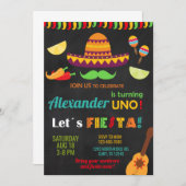 Invitation Fiesta first 1st birthday invitation, boy fiesta. (Devant / Derrière)