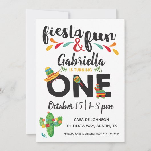 Invitation Fiesta First Birthday (Devant)