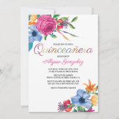 Invitation Fiesta Fleurs Aquarelle Florale Blanc Quinceanera (Devant)