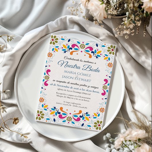 Invitation Fiesta Fleurs Colorées Mariage Espagnol