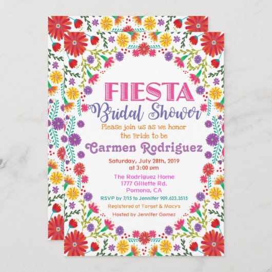 Invitation Fiesta Floral Bridal (Devant / Derrière)