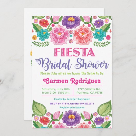 Invitation Fiesta Floral Bridal (Devant / Derrière)