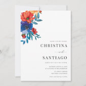 Invitation Fiesta Floral mexicain coloré QR Code Mariage (Devant)