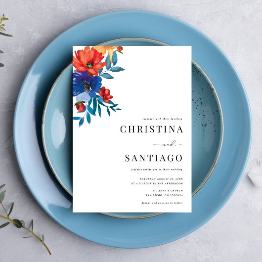 Invitation Fiesta Floral mexicain coloré QR Code Mariage