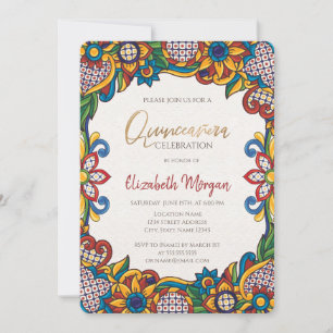 Invitation Fiesta Floral Quinceañera mexicaine