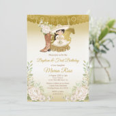 Invitation Fiesta Florale Blanche Or Mexicaine Baptême (Debout devant)