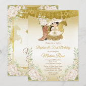 Invitation Fiesta Florale Blanche Or Mexicaine Baptême (Devant / Derrière)