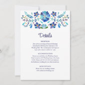 Invitation Fiesta Florale Bleu et Blanc Détails du Mariage (Devant)
