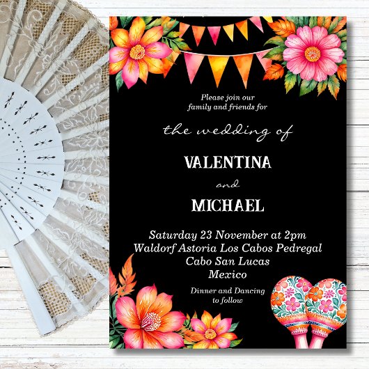 Invitation Fiesta florale colorée Mariage mexicain