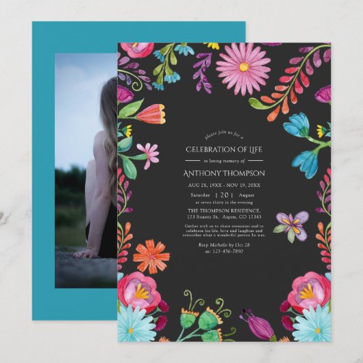 Invitation Fiesta florale d'aquarelle Fête de la vie (Devant / Derrière)