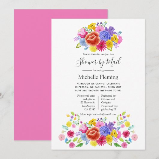 Invitation Fiesta florale Mariée ou Baby shower par la poste (Devant / Derrière)