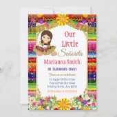Invitation Fiesta Florale Mexicaine couleur or Fille Annivers (Devant)