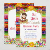 Invitation Fiesta Florale Mexicaine couleur or Fille Annivers (Devant / Derrière)