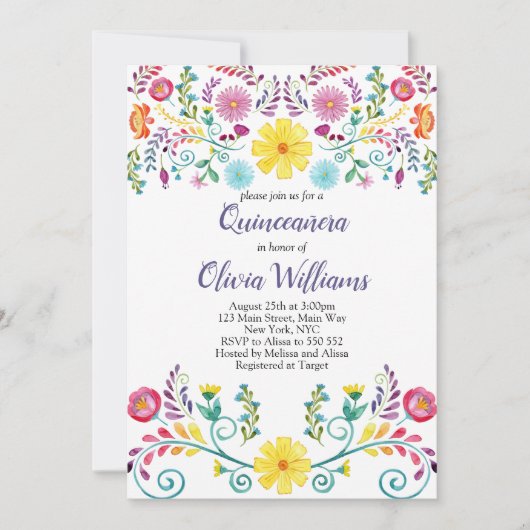 Invitation Fiesta Florale mexicaine de Quinceanera (Devant)