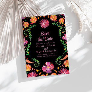 Invitation Fiesta Florale mexicaine noire Enregistrer la date