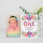 Invitation Fiesta florale mignonne Nacho 1er anniversaire en (Debout devant)