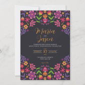Invitation Fiesta Florale noire mexicaine Nuestra Boda Mariag (Devant)