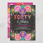 Invitation Fiesta florale quarante et fabuleuse femme 40e ann<br><div class="desc">Invitation Fiesta 40th Birthday Avec un arrangement floral d'aquarelle inspiré du Mexique et des confettis colorés</div>