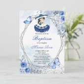 Invitation Fiesta Girl Baptême Christening Pastel Floral (Debout devant)