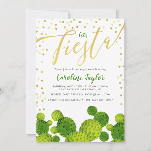 Invitation Fiesta Gold et Baby shower vert (Devant)