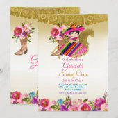 Invitation Fiesta Gold Fleurs Mexicaines Anniversaire Fille   (Devant / Derrière)