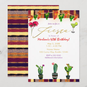 Invitation FIESTA Gold Southwest Cactus Fête d'anniversaire