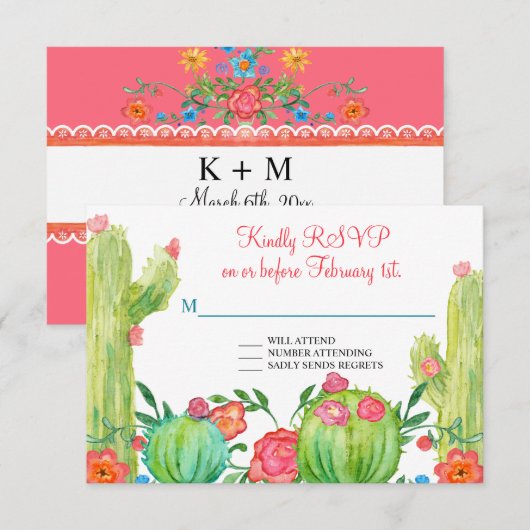 Invitation Fiesta Margarita Floral Cactus Mariage RSVP (Devant / Derrière)