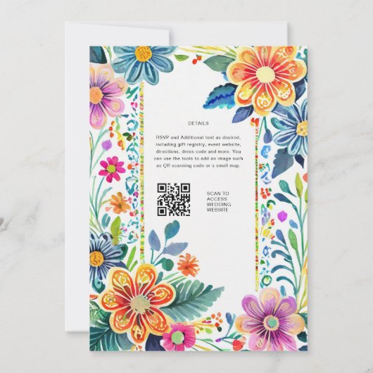 Invitation FIESTA MARIAGE - Fleurs Folkart Moderne (Dos)