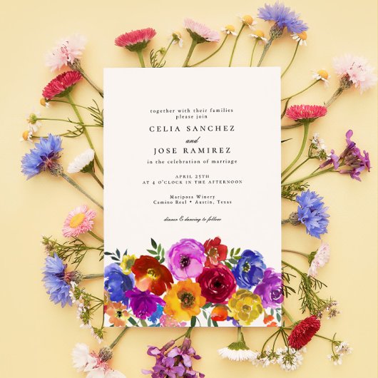 Invitation Fiesta Mariage Floral coloré mexicain
