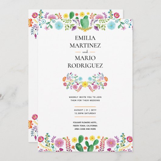 Invitation FIESTA MARIAGE - Floral Folakart Moderne (Devant / Derrière)