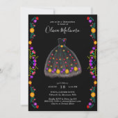 Invitation Fiesta mexicaine Robe de Charro noir Quinceanera (Devant)