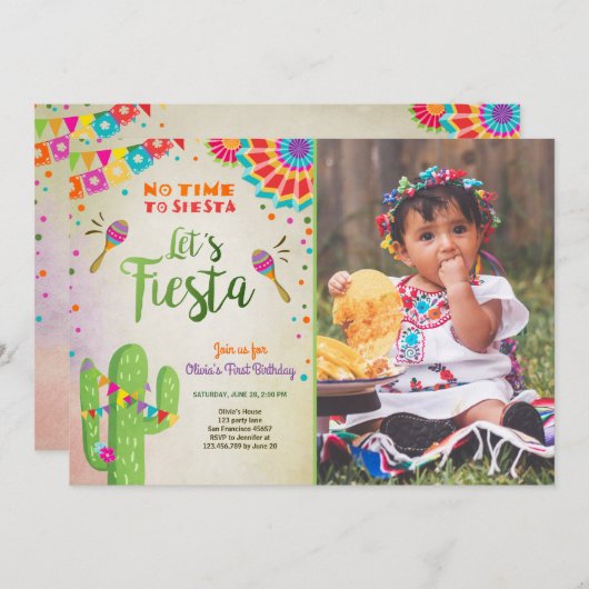 Invitation Fiesta Mexique Anniversaire Cactus (Devant / Derrière)