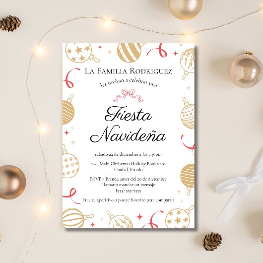 Invitation Fiesta Navideña Gold & Red Christmas Party
