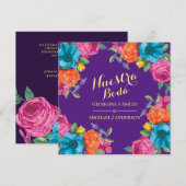 Invitation Fiesta Nuestra Boda Purple Orange Fleurs roses (Devant / Derrière)