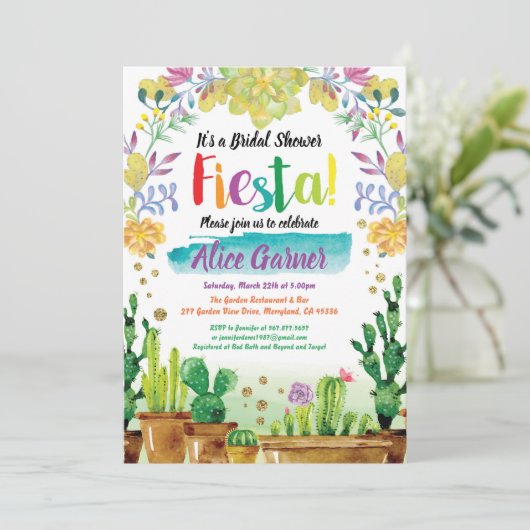 Invitation Fiesta nuptiale avec cactus (Debout devant)