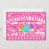 Invitation Fiesta Papel Picado Drapeau FUCHSIA Sweet 16 Anniv (Devant)