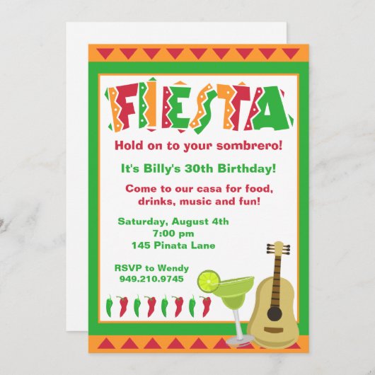 Invitation Fiesta Party (Devant / Derrière)