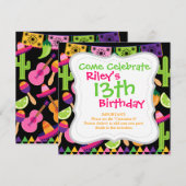 Invitation Fiesta Party Sombrero Cactus Lims Peppers Maracas (Devant / Derrière)