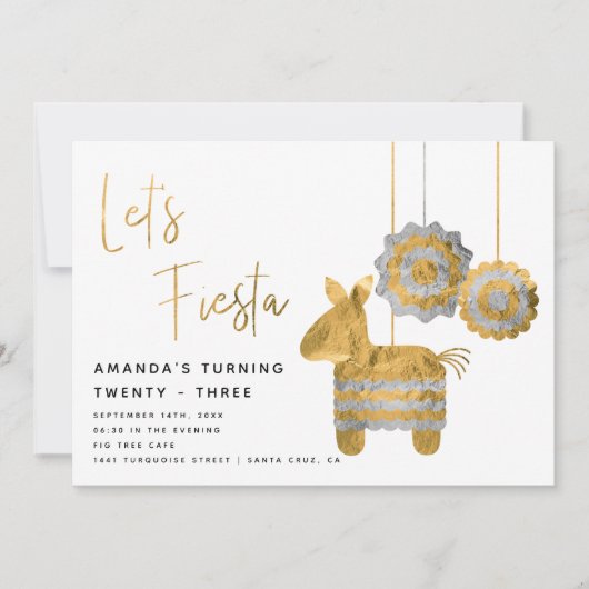 Invitation Fiesta Piñata Faux Gold Foil Anniversaire adulte (Devant)
