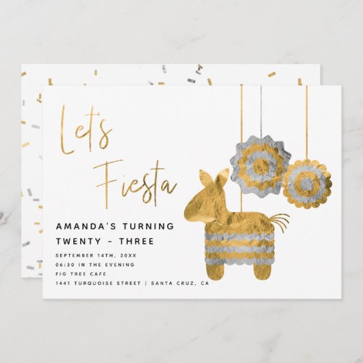 Invitation Fiesta Piñata Faux Gold Foil Anniversaire adulte (Devant / Derrière)