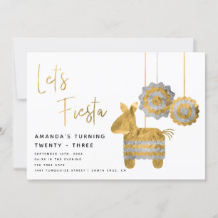 Invitation Fiesta Piñata Faux Gold Foil Anniversaire adulte