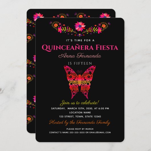 Invitation Fiesta Quinceañera (Devant / Derrière)