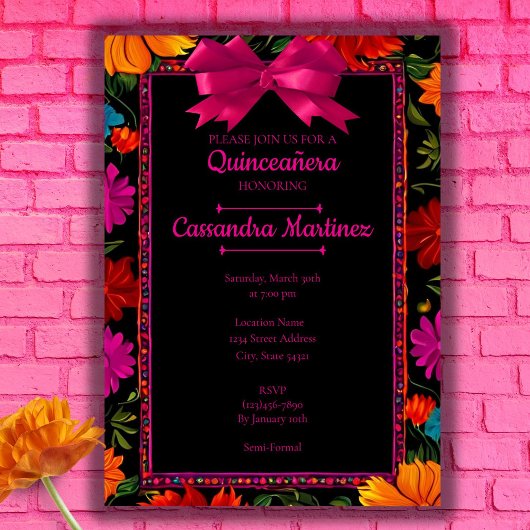 Invitation Fiesta Quinceanera Florale Mexicaine