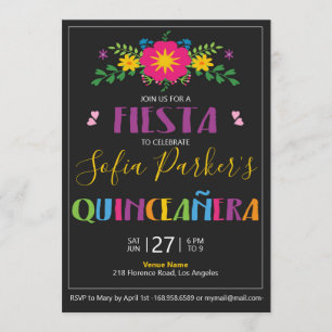 Invitation Fiesta Quinceañera mexicaine colorée