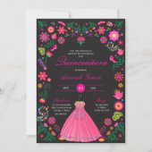 Invitation Fiesta Quinceañera rose et noire (Devant)